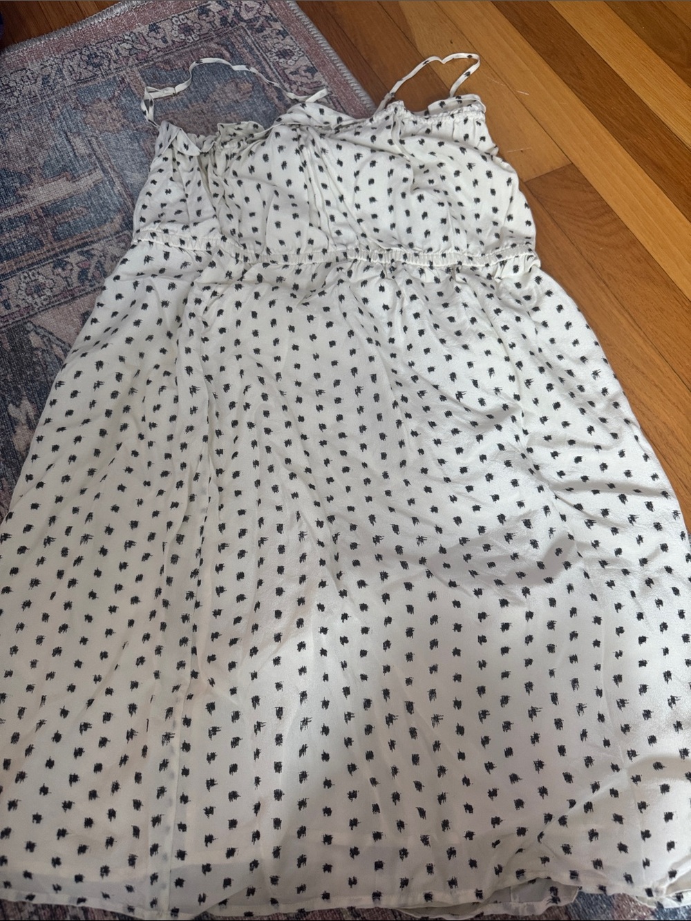 White Spaghetti Strap Dress with Black Pattern